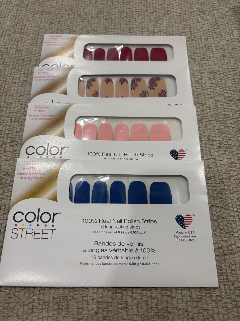 Color Street Nail Polish Strips - Blue, Pink, Nude Floral, Burgundy